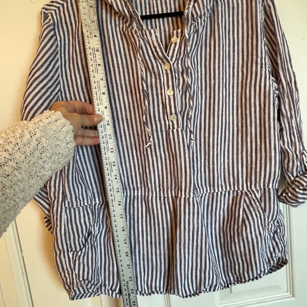 C&C California‎ Blue White Striped Linen Hooded Top Size M - Picture 10 of 11